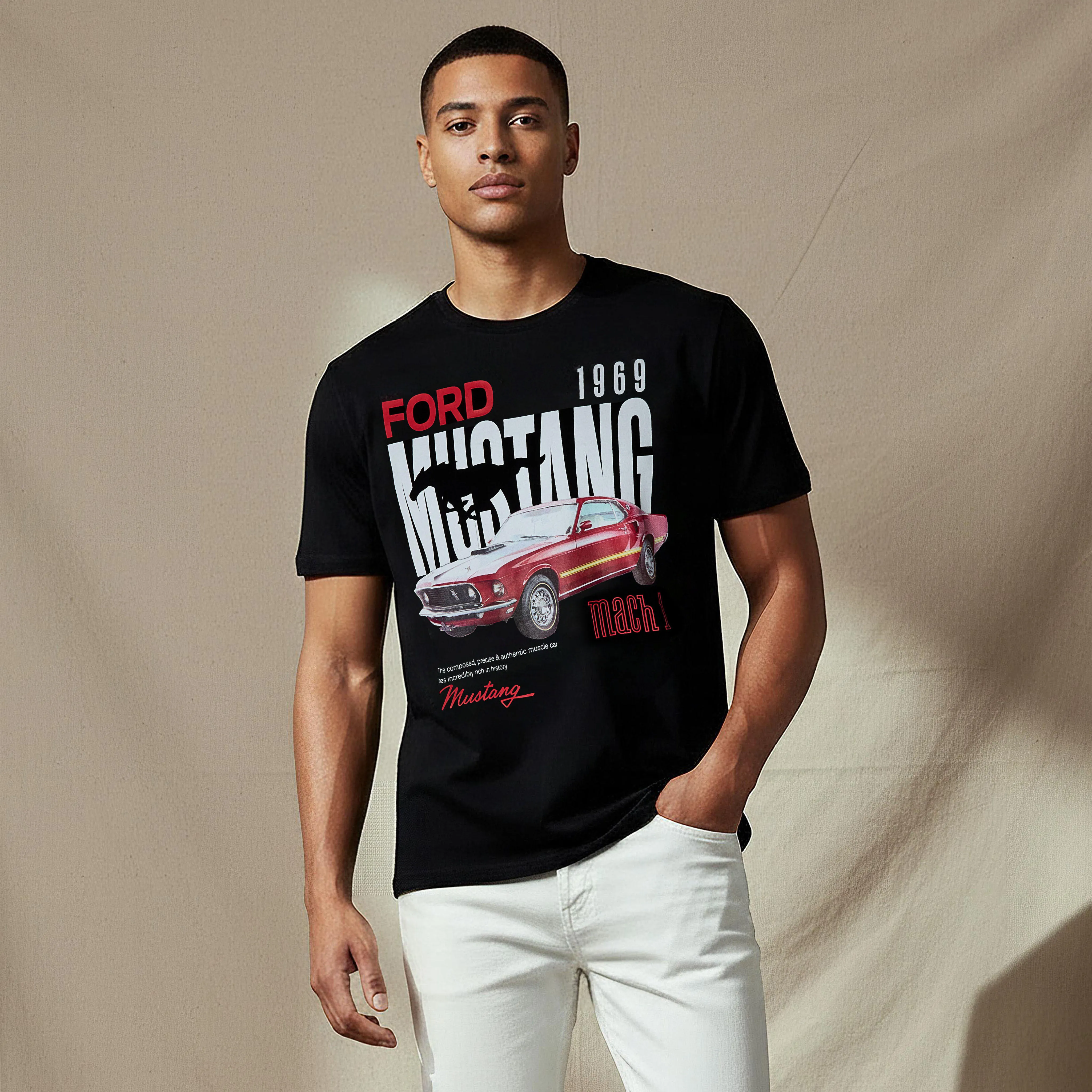 Ford Mustang Men Regular Fit Crew Neck Short Sleeves T-shirt